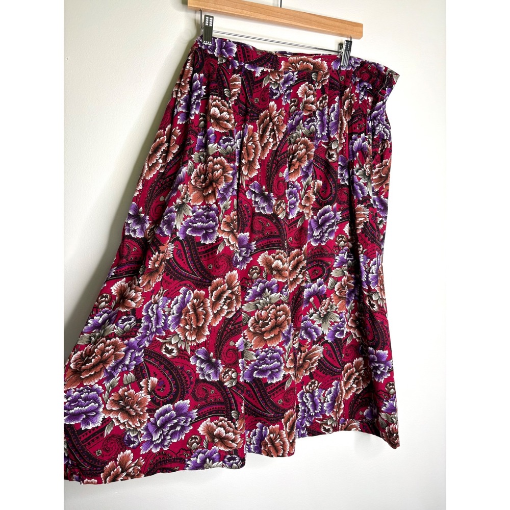 Vintage‎ 90s Floral Paisley Skirt Elastic Waist Midi Size L